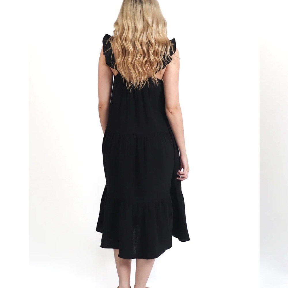 Thursday’s Tiered Cotton Gauze Maxi Dress black size large - Picture 2 of 16